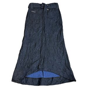Les filles a la Vanille France Navy Blue Crinkle Hi-Low Trumpet Hem Maxi Skirt
